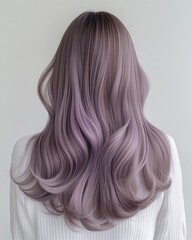 Naklejka premium Back View of Wavy Lavender Ash Blonde Hair on White Background
