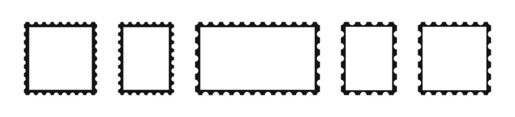 Postage stamp vector icons. Postage stamp set. Mockup postage stamps. Blank postage stamp borders templates.