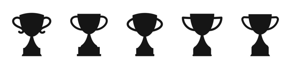 Trophy cup, award, vector icons. Trophy with the name plate of the winner flat vector icons. Champions cup trophy flat vector. Champion cup winner trophy award.