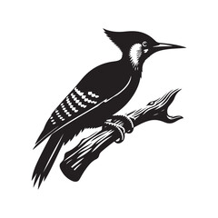Woodpecker bird Silhouette Vector Illustration, Solid White Background.
