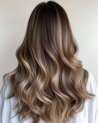 Fototapeta premium Back View of Ombre Wavy Hair on White Background