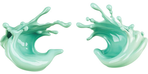 Dynamic splashes of turquoise paint creating wave-like forms, showcasing fluid motion and artistic expression, isolated on transparent background, png