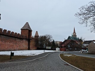 Obraz premium NYMBURK historical town on Labe river(Elbe) with its bridges water ways and historical city center with Cathedral and Church and water towers in Podebrady region