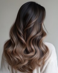 Naklejka premium Back View of Ombre Wavy Hair on White Background