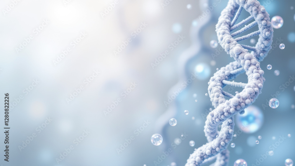 Poster molecular structure of semaglutide with water droplets forming a wave pattern on a light background.