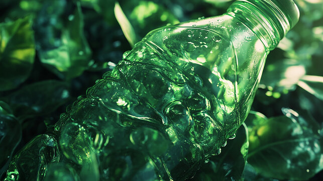 A crushed plastic bottle with water droplets symbolizes