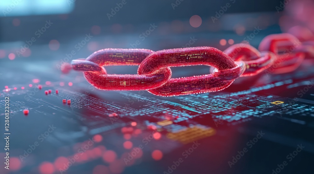 Poster digital chain link cyber security data protection network technology
