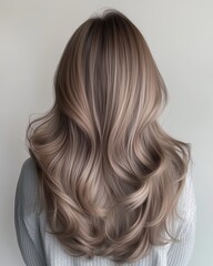 Naklejka premium Back View of Wavy Ash Blonde Hair on White Background