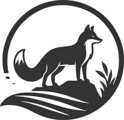 A fox standing on a rock, gazing into the distance animal vector silhouette