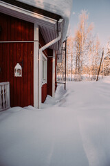House in the scandinavian lapland in the winte