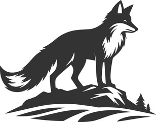 A fox standing on a rock, gazing into the distance animal vector silhouette