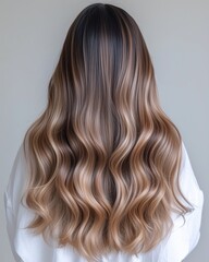 Obraz premium Back View of Ombre Wavy Hair on White Background