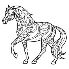 Horse Coloring Page: Intricate Zentangle Style Horse Illustration for Relaxation and Creative Fun - Printable Animal Art Therapy Design
