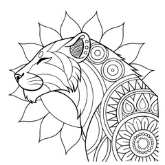 Intricate Lion Mandala Coloring Page: Detailed Animal Art, Zentangle Style Illustration for Relaxation and Creative Coloring Fun