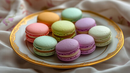 Obraz premium macaroon, dessert, food, sweet, french, macaron, cake, colorful, biscuit, macaroons, pink, snack, cookie, green, white, delicious, isolated, france, cookies, yellow, macarons, traditional, closeup, pl