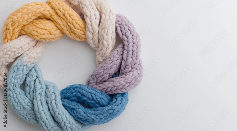 Poster pastel knitted rope circle unity connection craft texture
