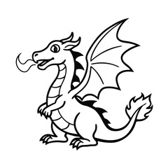 Adorable Cartoon Baby Dragon Breathes Fire, Fantasy Creature Illustration