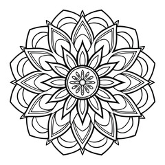 Detailed Mandala Flower Illustration: Intricate Floral Design, Geometric Pattern, Black and White Coloring Page, Art Therapy, Relaxation