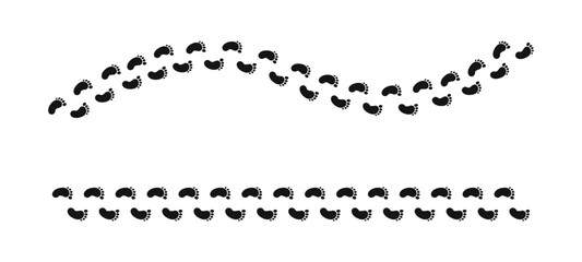 Footprints paths. Human footprints tracking path. Shoes trail track vector illustration. Human footprints. Foot print icon set.