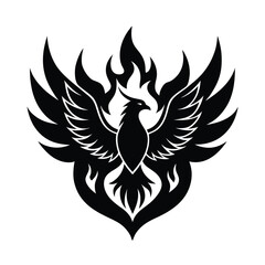 Fiery Black Phoenix, Mythical Bird, Tribal Design, Wings of Flame