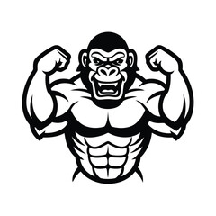 Powerful Gorilla Mascot, Strong Ape, Fitness Logo Design