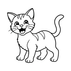 Adorable Cartoon Kitten, Happy Cat, Line Art, Black and White