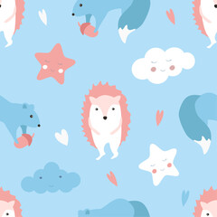 vector seamless childish pattern with animals