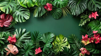 Selbstklebende Fototapeten Vibrant Tropical Paradise: Lush Greenery and Blooming Flowers © Balerinastock