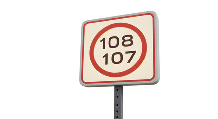 Information Sign Displaying Numbers 108 and 107 on White Background