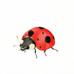 Fototapeta premium Minimal Isolated Watercolor of a Spotted Red Ladybug on White Background Perfect for Nature Lovers Illustrations and Artistic Designs Featuring Delicate Insect Beauty