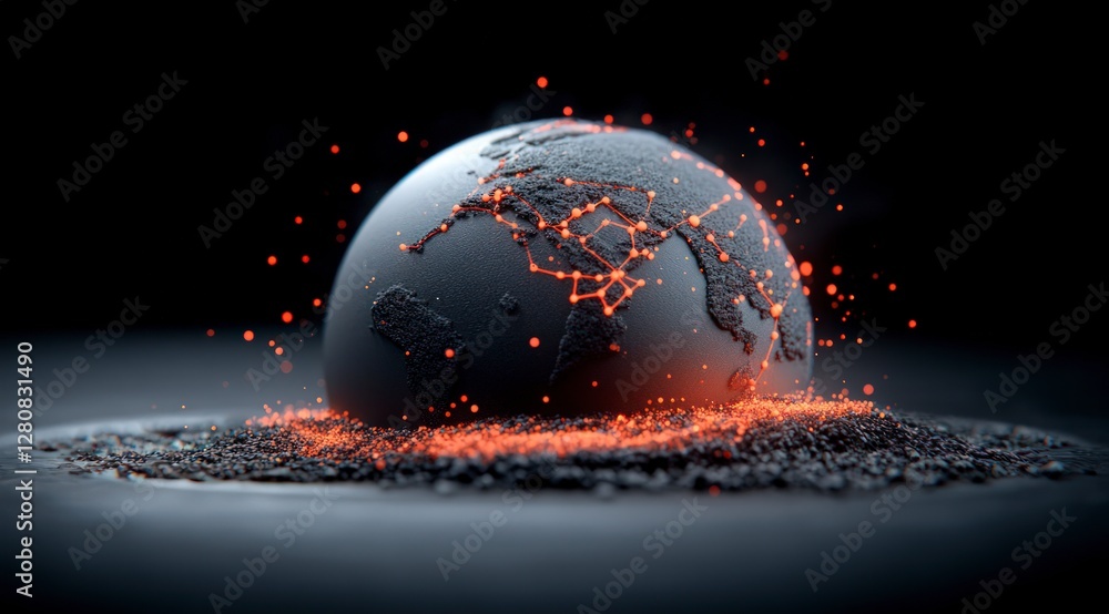 Poster global network connection dark earth 3d render high resolution