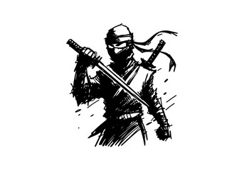 Ninja hand drawn sketch vector