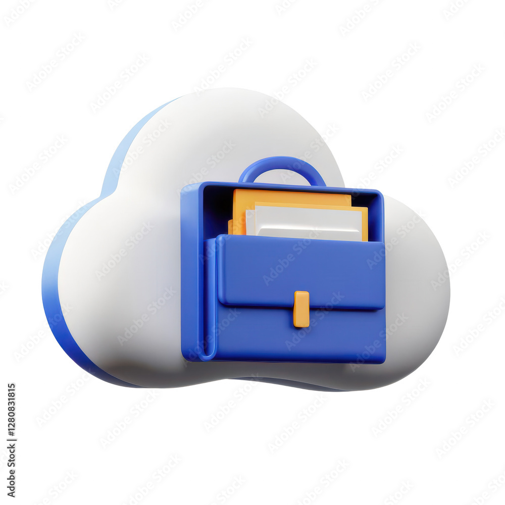 Poster cloud storage concept with document briefcase icon for digital file management
