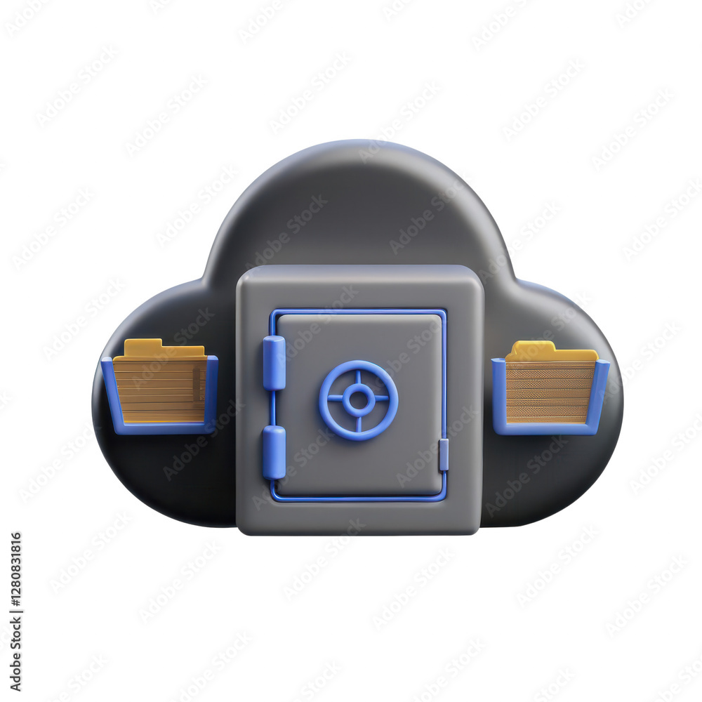 Poster secure cloud storage icon with safe and folder elements in modern design