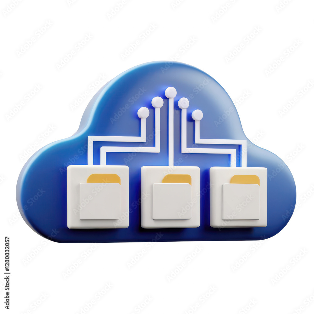 Poster digital cloud storage concept with file folders and data connections in 3d design