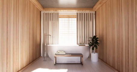 shower and Toilet and decoration on modern toilet room japanese style .3D rendering