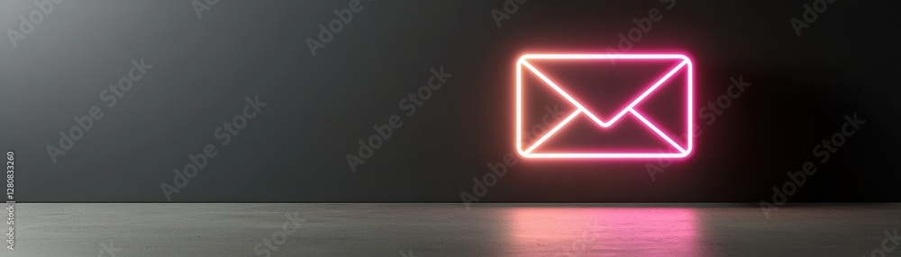 Aufkleber neon envelope icon illuminated on a dark wall in a modern abstract setting for email communication c