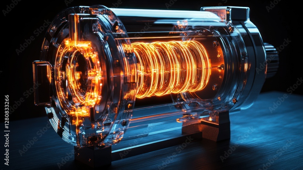 Aufkleber illuminated futuristic energy core inside a transparent casing on a dark surface