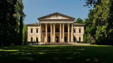 Elegant Classical Villa with Columns and Lawn in Italy 
