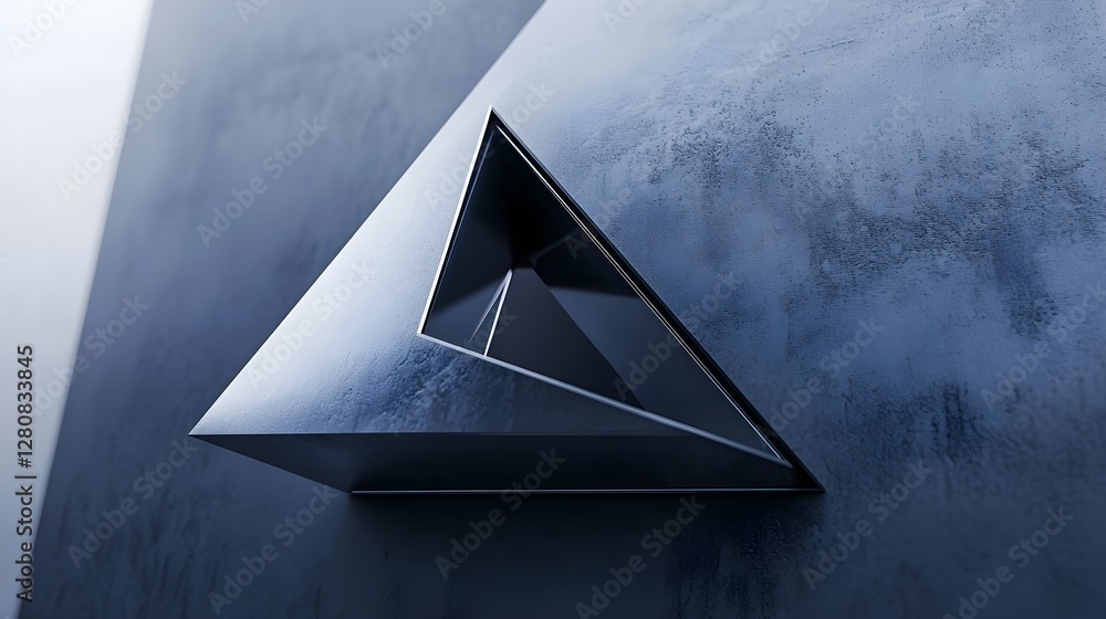 Poster abstract triangle shape on rough gray textured wall, modern architectural design element