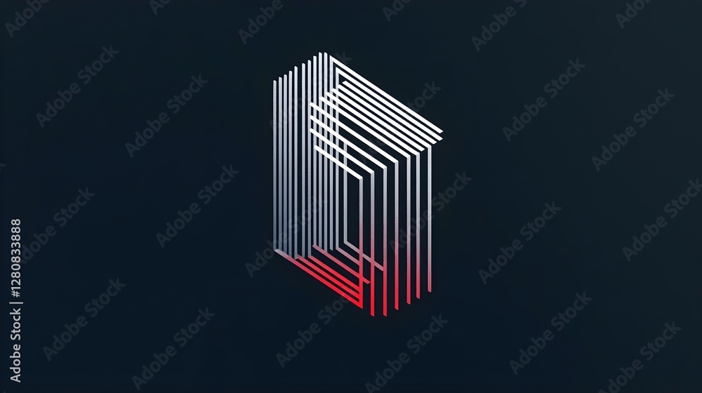Poster stylish abstract geometric design with white and red lines on a dark background.