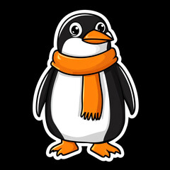 Fototapeta premium Charming Cartoon Penguin in a Cozy Scarf - Fun and Whimsical Comic Style Illustration Perfect for Winter Themes Children's Books and Playful Designs Featuring Adorable Animal Characters
