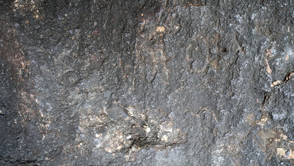Magnetite iron ore texture close-up. Contains magnetit, pyrite, calcite, magnesioferrite, spinel,...