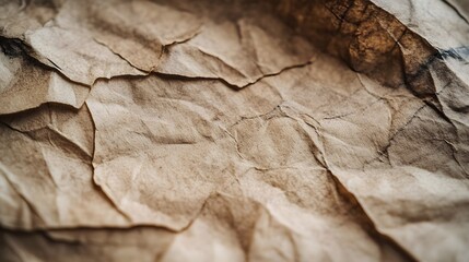 Fototapeta premium Close-up of Beige Crumpled Paper Texture Background for Mockups and Designs