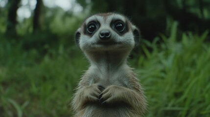 Fototapeta premium Curious meerkat in lush jungle, wildlife documentary