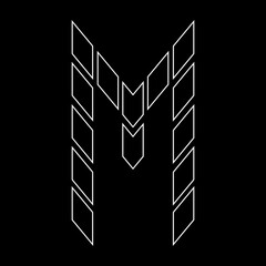 Outline logo design letter M. Suitable for t-shirts, companies, gamers, sports, construction, and so on. The outline logo is in the form of arrows. Logo Outline Style Arrows and Buildings.