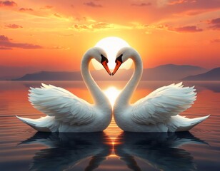 Fototapeta premium two swans in the sunset