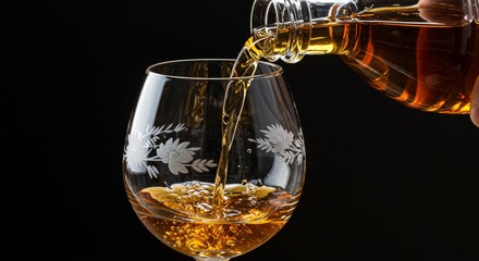 Golden liquid fills decorative crystal goblet elegantly for a celebration