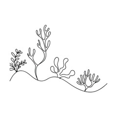 SingleLine Drawing of Diverse Seaweed and Aquatic Plants © Chaya