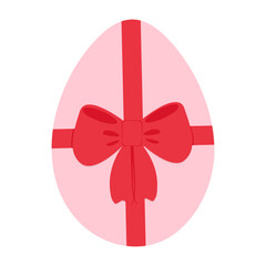 Easter Egg in soft pink decorate red ribbon bow. Easter greeting decorative design element concept